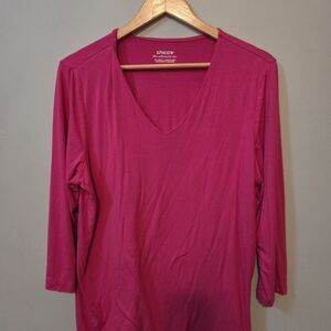 Chico's Vibrant Pink V-Neck Long Sleeve Top Xl